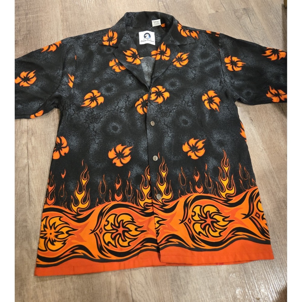 Vintage Geniune Ocean Current Hawaiin Shirt Flames Mens Size M